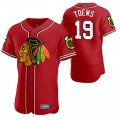 Wholesale Cheap Chicago Blackhawks #19 Jonathan Toews Men's 2020 NHL x MLB Crossover Edition Baseball Jersey Red