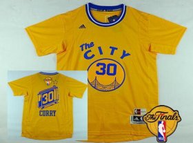 Wholesale Cheap Men\'s Golden State Warriors #30 Stephen Curry 2015-16 Retro Yellow Short-Sleeve 2017 The NBA Finals Patch Jersey