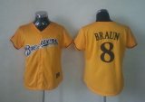 Wholesale Cheap Brewers #8 Ryan Braun Yellow Alternate Cool Base Women's Stitched MLB Jersey