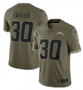 Wholesale Cheap Men's Los Angeles Chargers #30 Austin Ekeler 2022 Olive Salute To Service Limited Stitched Jersey