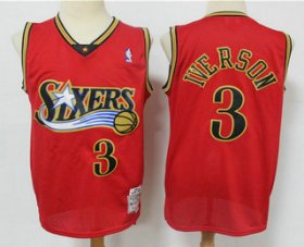 Wholesale Cheap Men\'s Philadelphia 76ers #3 Allen Iverson Red Hardwood Classics Reload Swingman Throwback Jersey