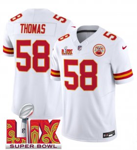 Men\'s Kansas City Chiefs #58 Derrick Thomas White 2025 Super Bowl LIX Patch F.U.S.E. Vapor Limited Stitched Football Jersey