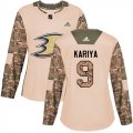 Wholesale Cheap Adidas Ducks #9 Paul Kariya Camo Authentic 2017 Veterans Day Women's Stitched NHL Jersey