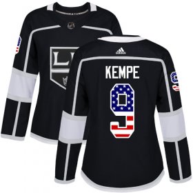 Wholesale Cheap Adidas Kings #9 Adrian Kempe Black Home Authentic USA Flag Women\'s Stitched NHL Jersey