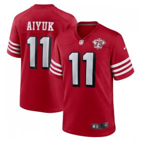 Wholesale Cheap Men\'s San Francisco 49ers #11 Brandon Aiyuk 2021 Scarlet 75th Anniversary Alternate Football Stitched Game Jersey