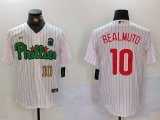 Cheap Men's Philadelphia Phillies #10 J.T. Realmuto White Green Cool Base Stitched Jerseys