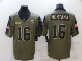 Wholesale Cheap Men\'s San Francisco 49ers #16 Joe Montana 2021 Olive Salute To Service Limited Stitched Jersey