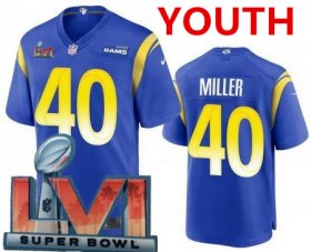 Wholesale Cheap Youth Los Angeles Rams #40 Von Miller Limited Royal 2022 Super Bowl LVI Bound Vapor Jersey