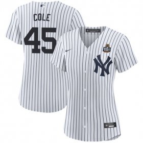 Cheap Women\'s New York Yankees #45 Gerrit Cole White 2024 World Series With Name Cool Base Stitched Baseball Jersey(Run Small)