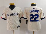 Cheap Youth Los Angeles Dodgers #22 Clayton Kershaw Cream 2024 City Connect Limited Stitched Jersey