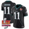 Cheap Men's Philadelphia Eagles #11 A.J. Brown Black 2025 Eagles Logo Super Bowl LIX Patch New F.U.S.E. Vapor Untouchable Limited Football Stitched Jersey