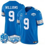 Cheap Men's Detroit Lions #9 Jameson Williams Blue 2024 NFC North Champions 90th Anniversary Patch F.U.S.E. Vapor Limited Stitched Jersey