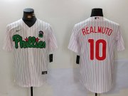 Cheap Men's Philadelphia Phillies #10 J.T. Realmuto White Green Cool Base Stitched Jersey