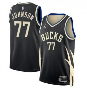 Cheap Men\'s Milwaukee Bucks #77 AJ Johnson Black 2024 Draft Statement Edition Stitched Basketball Jersey