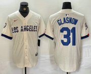 Wholesale Cheap Men's Los Angeles Dodgers #31 Tyler Glasnow Cream Blue 2024 City Connect Limited Stitched Jersey