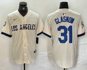 Wholesale Cheap Men\'s Los Angeles Dodgers #31 Tyler Glasnow Cream Blue 2024 City Connect Limited Stitched Jersey