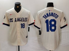 Cheap Men\'s Los Angeles Dodgers #18 Yoshinobu Yamamoto Number Cream 2024 City Connect Limited Stitched Jersey