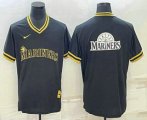 Cheap Men's Seattle Mariners Big Logo Black Gold Nike Cooperstown Legend V Neck Jersey