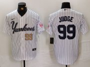 Cheap Men's New York Yankees #99 Aaron Judge White Pinstripe Fashion Cool Base Jerseys