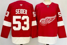 Cheap Men\'s Detroit Red Wings #53 Moritz Seider Red 2024-25 Home Stitched Jersey