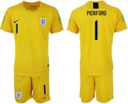 Wholesale Cheap England #1 Pickford Yellow Goalkeeper Soccer Country Jersey