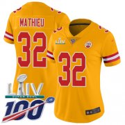 Wholesale Cheap Nike Chiefs #32 Tyrann Mathieu Gold Super Bowl LIV 2020 Women's Stitched NFL Limited Inverted Legend 100th Season Jersey