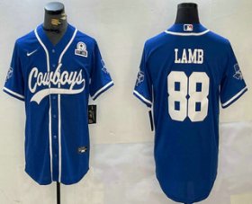 Men\'s Dallas Cowboys #88 CeeDee Lamb Light Blue 1960 Patch Stitched Cool Base Nike Baseball Jersey