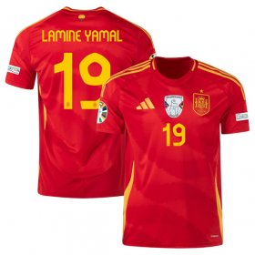 Men\'s Spain Team #19 Lamine Yamal Scarlet 2024 Home Soccer Jersey