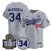 Cheap Men's Los Angeles Dodgers #34 Toro Valenzuela Gray 2024 World Series With No. 34 Patch Limited Stitched Baseball Jersey