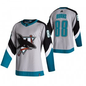 Wholesale Cheap San Jose Sharks #88 Brent Burns Grey Men\'s Adidas 2020-21 Reverse Retro Alternate NHL Jersey