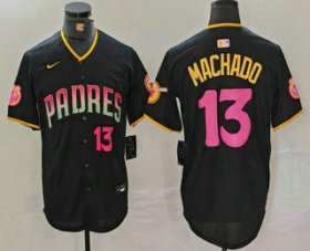 Cheap Men\'s San Diego Padres #13 Manny Machado Number Black 20th Anniversary Cool Base Stitched Jersey