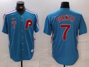 Men's Philadelphia Phillies #7 Trea Turner Number Blue Cooperstown Throwback Cool Base Nike Jersey