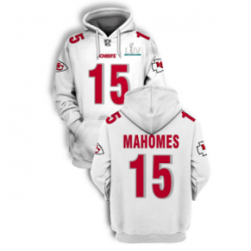 Wholesale Cheap Men\'s White Kansas City Chiefs #15 Patrick Mahomes 2021 Super Bowl LIV Pullover