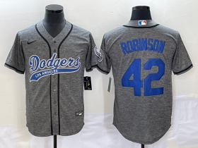 Wholesale Cheap Men\'s Los Angeles Dodgers #42 Jackie Robinson Grey Gridiron Cool Base Stitched Baseball Jersey