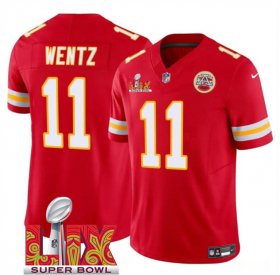 Men\'s Kansas City Chiefs #11 Carson Wentz Red 2025 Super Bowl LIX Patch F.U.S.E. Vapor Limited Stitched Football Jersey