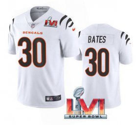 Wholesale Cheap Men\'s Cincinnati Bengals #30 Jessie Bates 2022 White Super Bowl LVI Vapor Limited Stitched Jersey