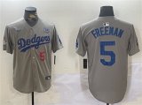 Cheap Men's Los Angeles Dodgers #5 Freddie Freeman Gray 2024 World Series With No. 34 Patch Limited Stitched Baseball Jersey