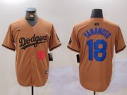 Cheap Men's Los Angeles Dodgers #18 Yoshinobu Yamamoto Number Olive Cool Base Limited Stitched Jersey