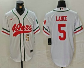 Men\'s San Francisco 49ers #5 Trey Lance Number White Mexico Cool Base Stitched Baseball Jersey