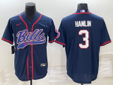 Wholesale Cheap Men's Buffalo Bills #3 Damar Hamlin Navy Blue With Patch Cool Base Stitched Baseball Jersey