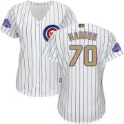 Wholesale Cheap Cubs #70 Joe Maddon White(Blue Strip) 2017 Gold Program Cool Base Women's Stitched MLB Jersey