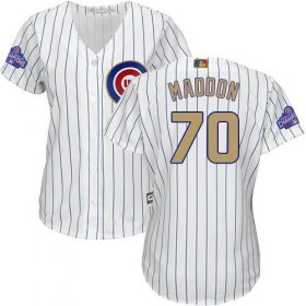 Wholesale Cheap Cubs #70 Joe Maddon White(Blue Strip) 2017 Gold Program Cool Base Women\'s Stitched MLB Jersey