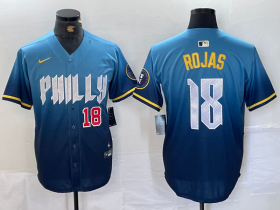 Cheap Men\'s Philadelphia Phillies #18 Johan Rojas Number Blue 2024 City Connect Limited Stitched Jersey