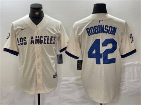 Wholesale Cheap Men\'s Los Angeles Dodgers #42 Jackie Robinson Cream Stitched Baseball Jersey