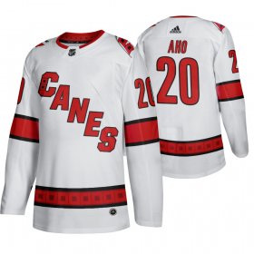 Wholesale Cheap Carolina Hurricanes #20 Sebastian Aho Men\'s 2019-20 Away Authentic Player White Stitched NHL Jersey