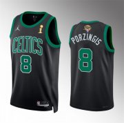 Wholesale Cheap Men's Boston Celtics #8 Kristaps Porzingis Black 2024 Finals Champions Statement Edition Stitched Basketball Jersey