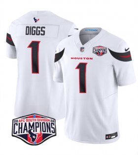 Cheap Men\'s Houston Texans #1 Stefon Diggs White F.U.S.E. 2024 AFC South Division Champions Vapor Limited Stitched Football Jersey