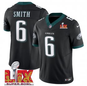 Men\'s Philadelphia Eagles #6 DeVonta Smith Black 2025 Super Bowl LIX Patch New F.U.S.E. Vapor Limited Stitched Football Jersey