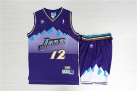 Wholesale Cheap Jazz 12 John Stockton Purple Hardwood Classics Jersey(With Shorts