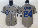 Wholesale Cheap Men's Los Angeles Dodgers #24 Kobe Bryant Grey With Patch Cool Base Stitched Baseball Jersey